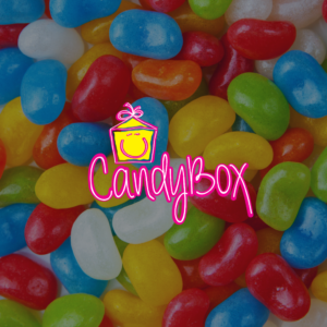 Brightly colored jelly beans with the CandyBox logo, representing a fun and vibrant sweet treats brand.